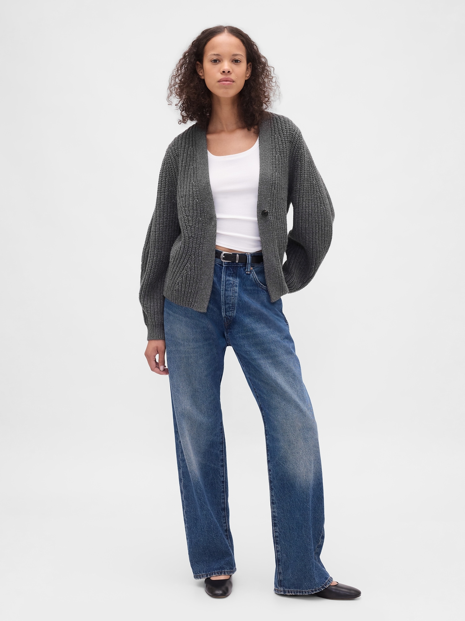 Barrel-Sleeve Cardigan Sweater