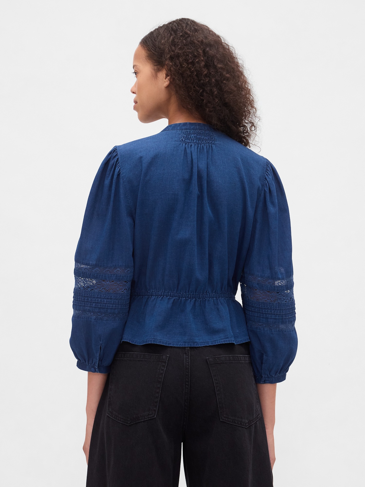 Женский топ Gap Lace-Trim Voile Top, цвет: Средний индиго — фото 3