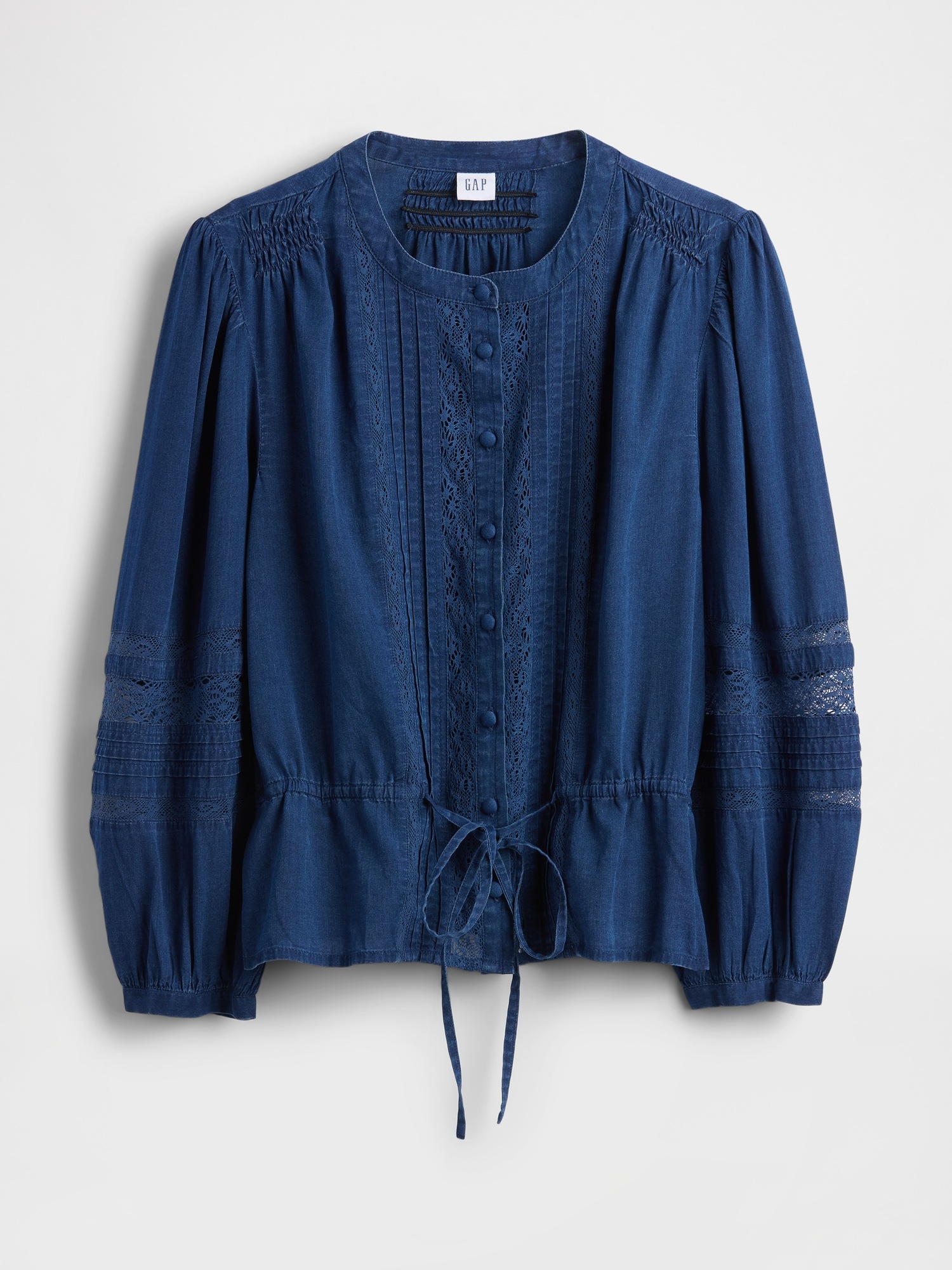 Женский топ Gap Lace-Trim Voile Top, цвет: Средний индиго — фото 5