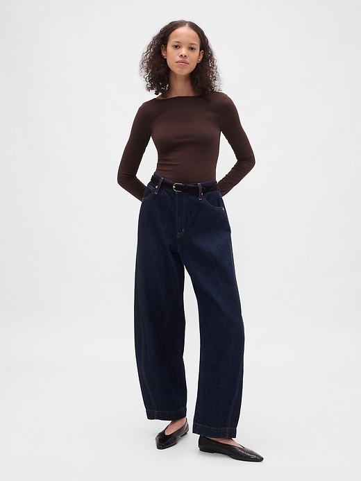 2 of 8 showing, with the color Burgundy bordeaux of product CloseKnit Jersey Boatneck Open-Back T-Shirt
