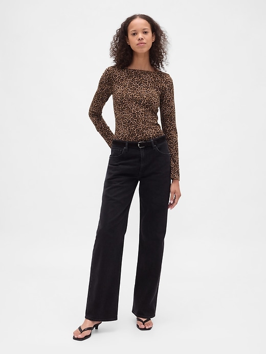 2 of 8 showing, with the color Leopard brown of product CloseKnit Jersey Boatneck Open-Back T-Shirt