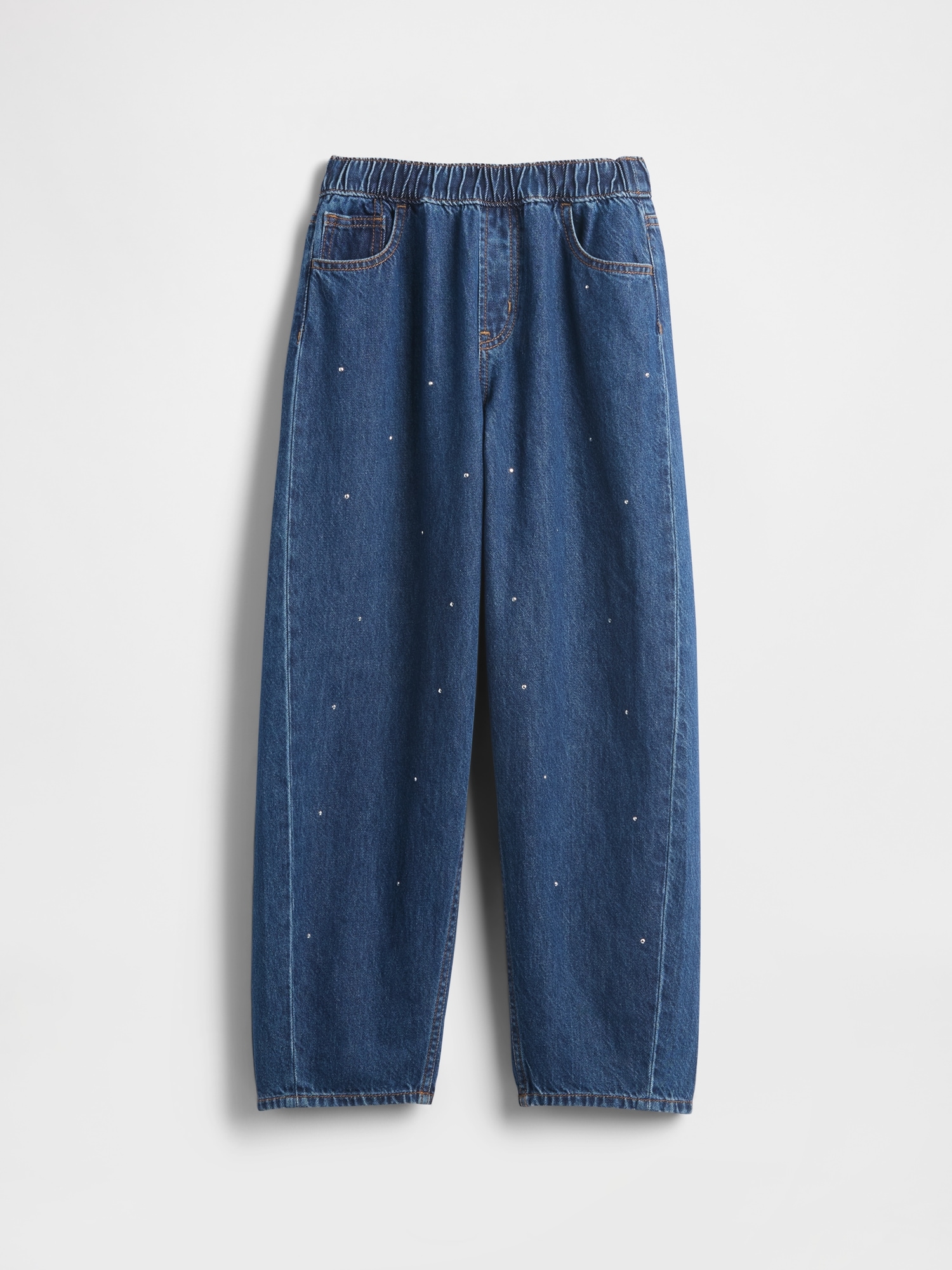 Kids High Rise Rhinestone Easy Barrel Jeans