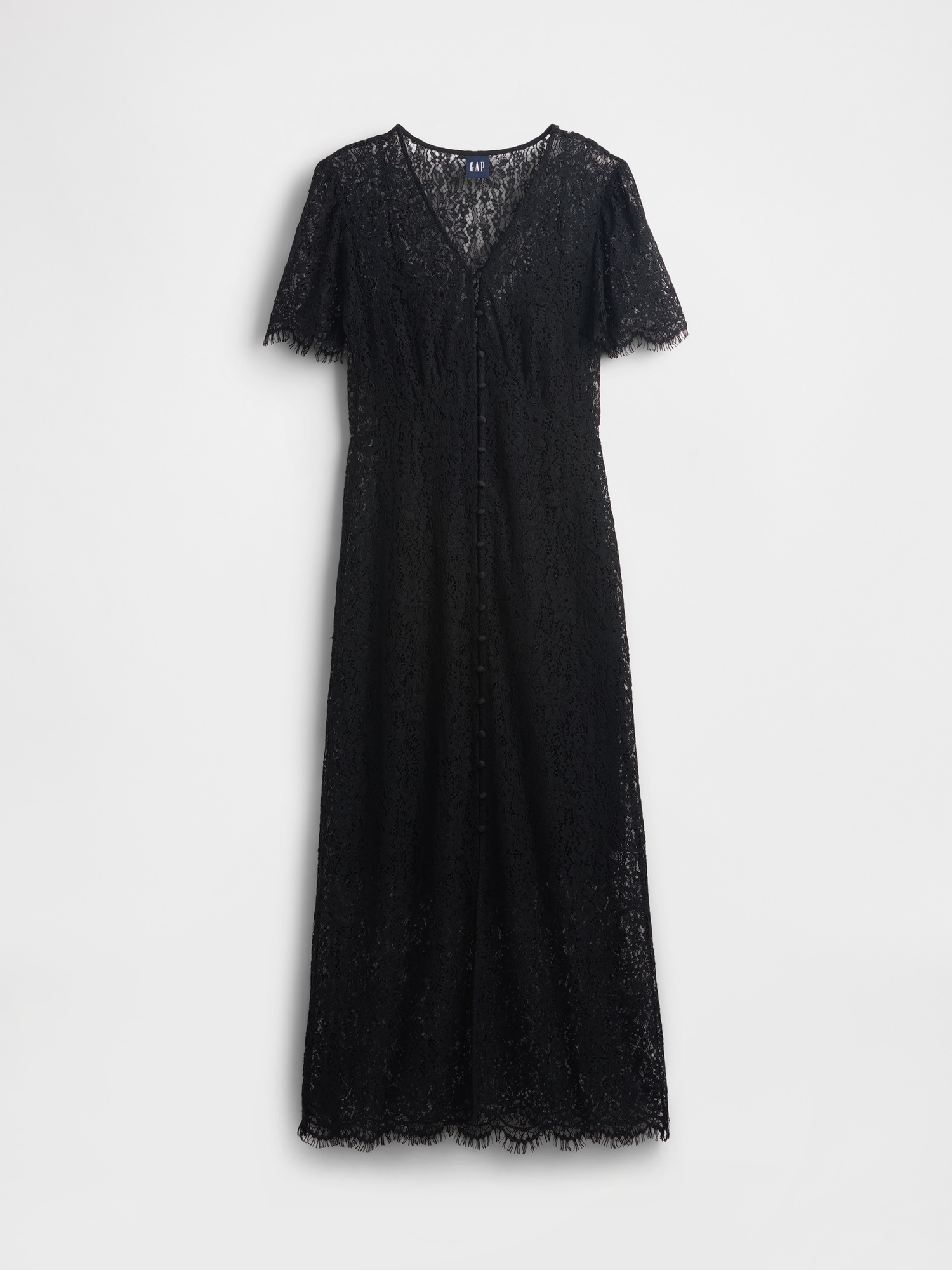 Женское платье Gap Lace V-Neck Midi, цвет: Насыщенный чёрный — фото 5