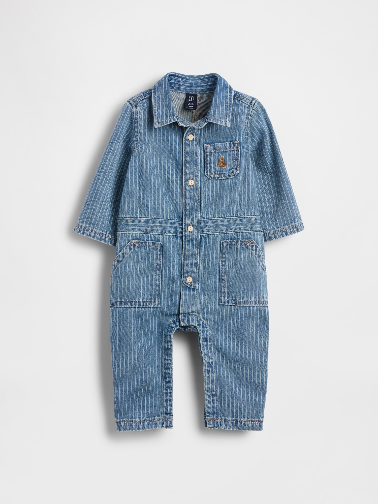 Gap Baby Denim Stripe Utility One-piece In Blue