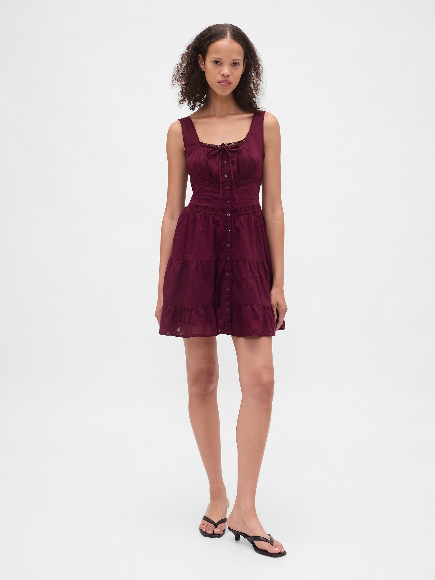Lace-Trim Tiered Mini Dress - Tuscan Red