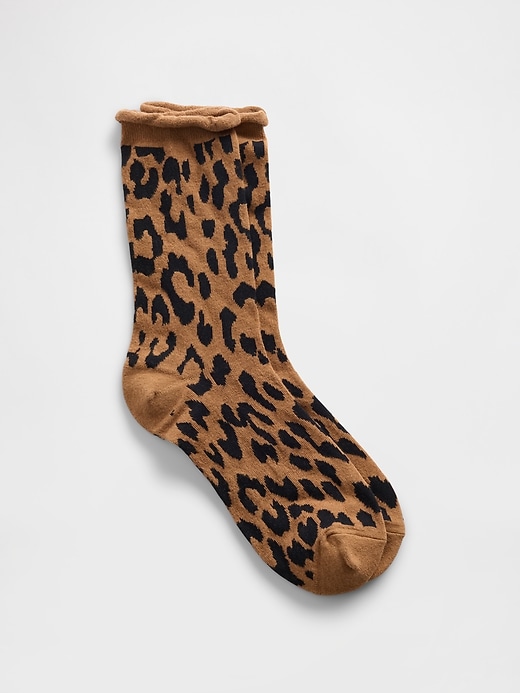 Image number 1 showing, Leopard Ruffle Crew Socks