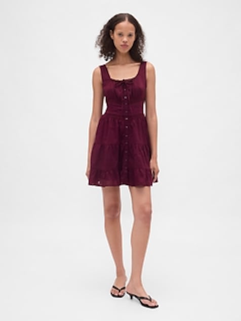 Lace-Trim Tiered Mini Dress