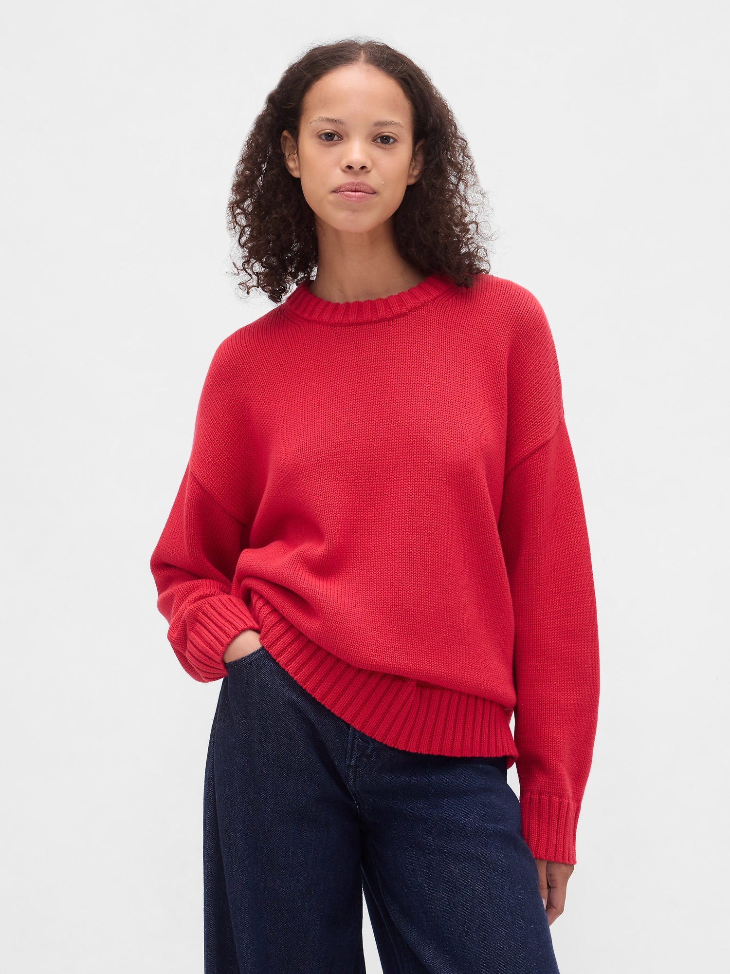 100% Cotton Oversized Sweater - Modern Red