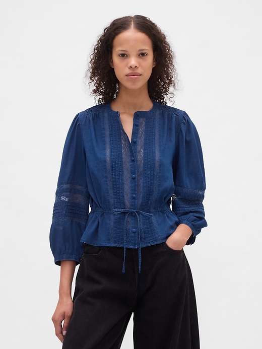 Image number 1 showing, Lace-Trim Voile Top