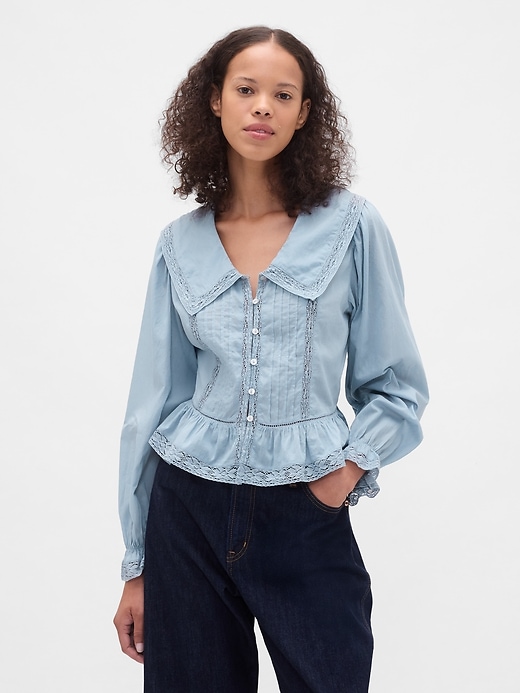 Image number 1 showing, Collared V-Neck Peplum Top
