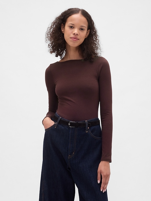 1 of 8 showing, with the color Burgundy bordeaux of product CloseKnit Jersey Boatneck Open-Back T-Shirt