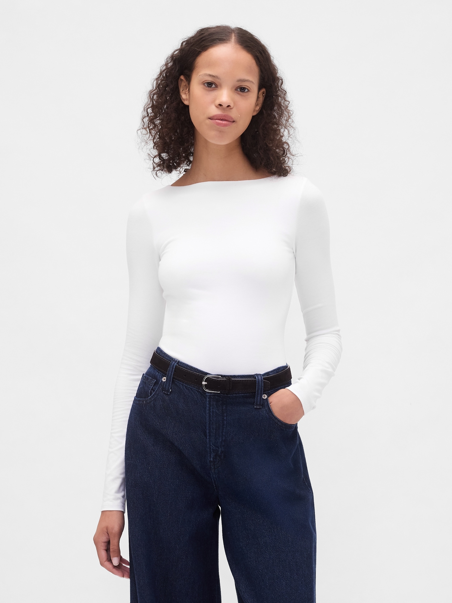 Gap Closeknit Jersey Boatneck Open-back T-shirt In Black