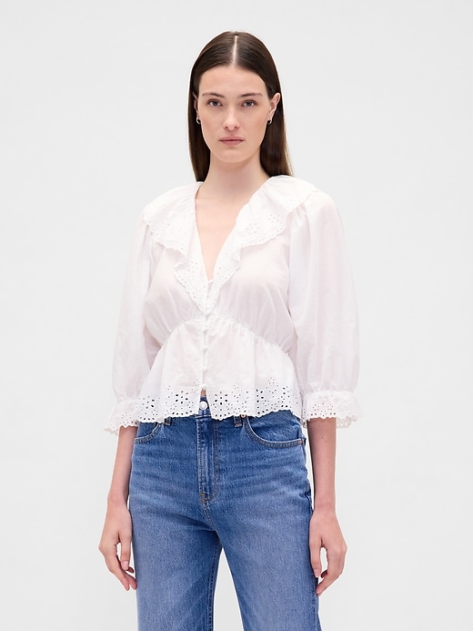 Image number 1 showing, Ruffle Collar V-Neck Top