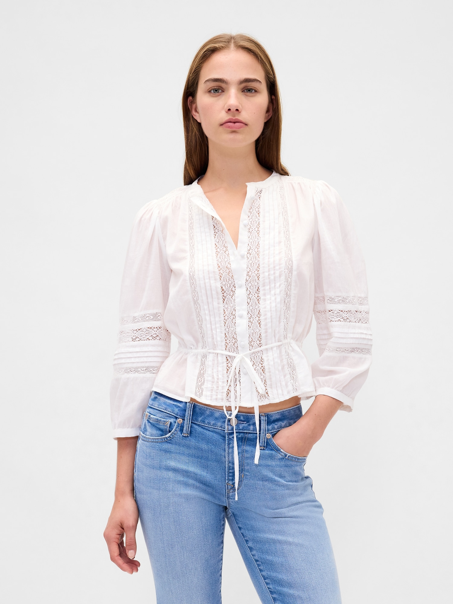 Lace-Trim Voile Crop Top