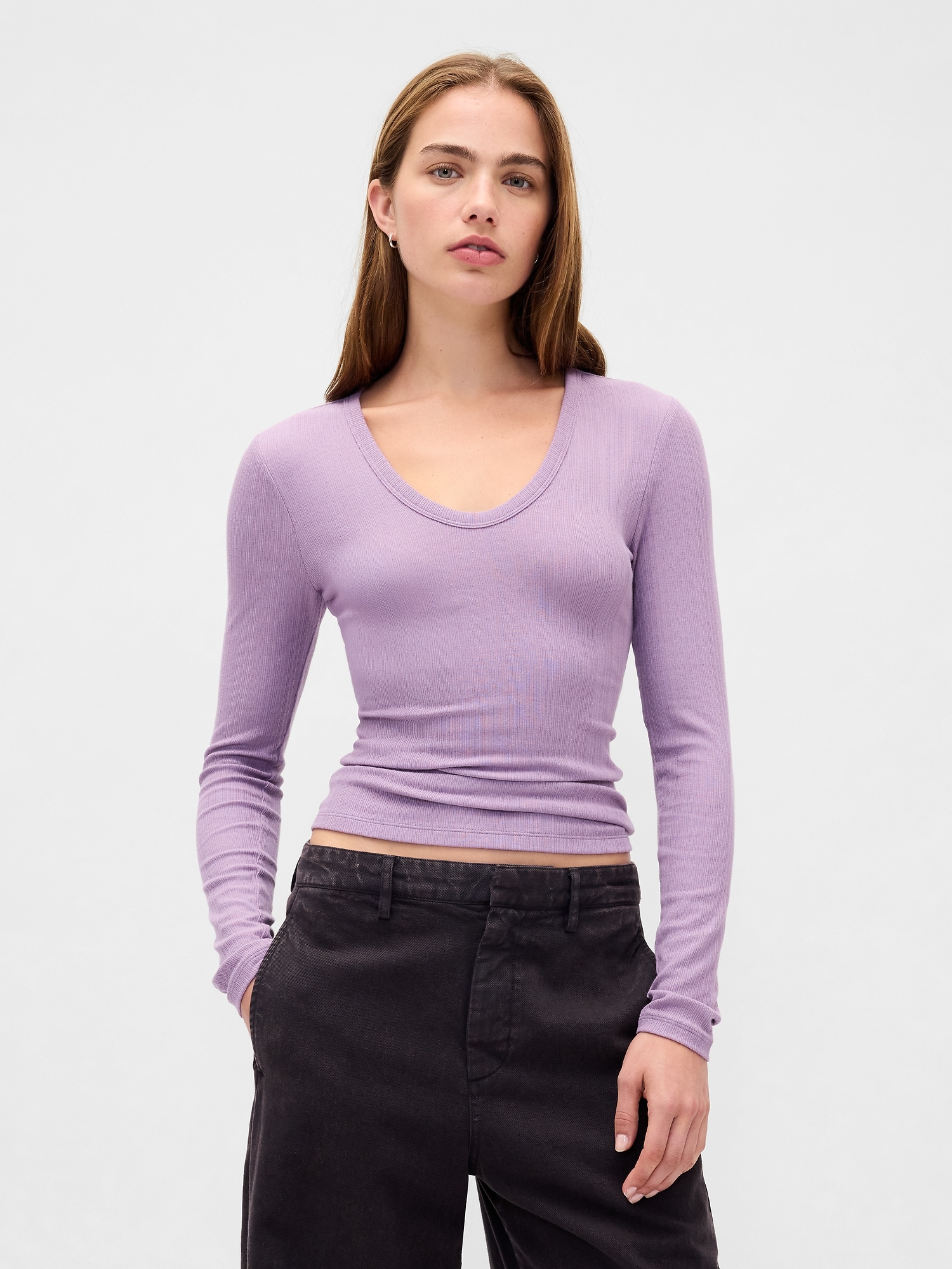 Sheer Modern Rib T-Shirt - Purple