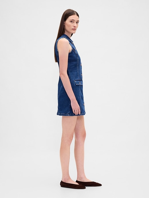 Image number 3 showing, Denim Collared Shift Mini Dress