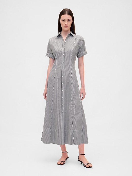 Image number 1 showing, Poplin Roll-Cuff Midi Shirtdress