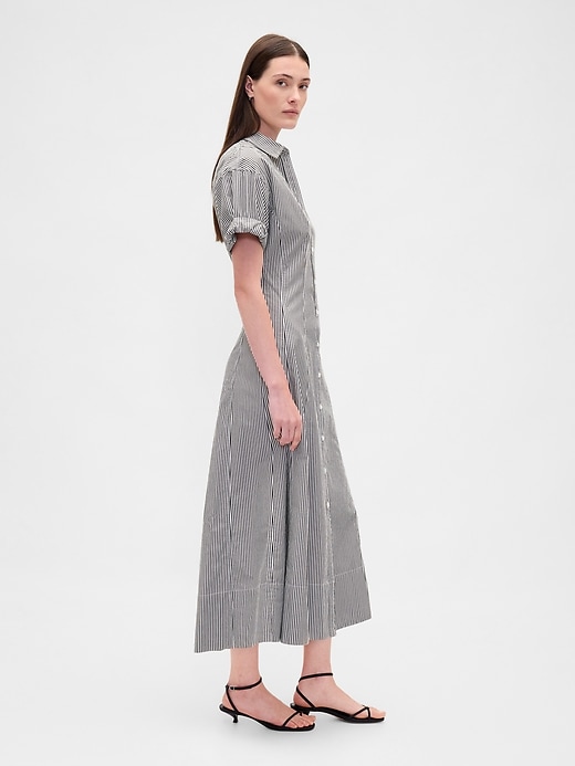 Image number 3 showing, Poplin Roll-Cuff Midi Shirtdress