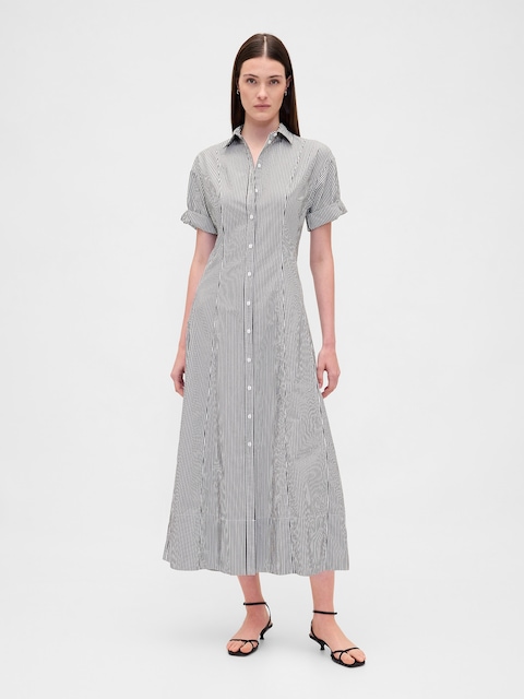 Poplin Roll-Cuff Midi Shirtdress