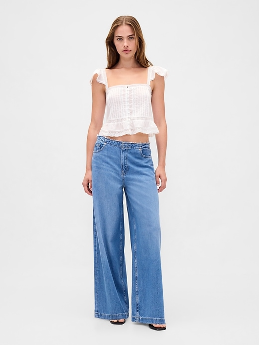 Image number 2 showing, Lace Ruffle Voile Peplum Crop Top