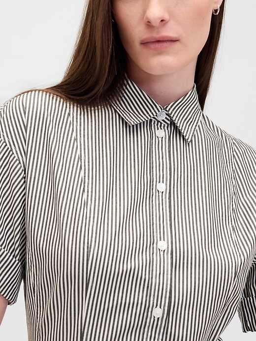 Image number 4 showing, Poplin Roll-Cuff Midi Shirtdress