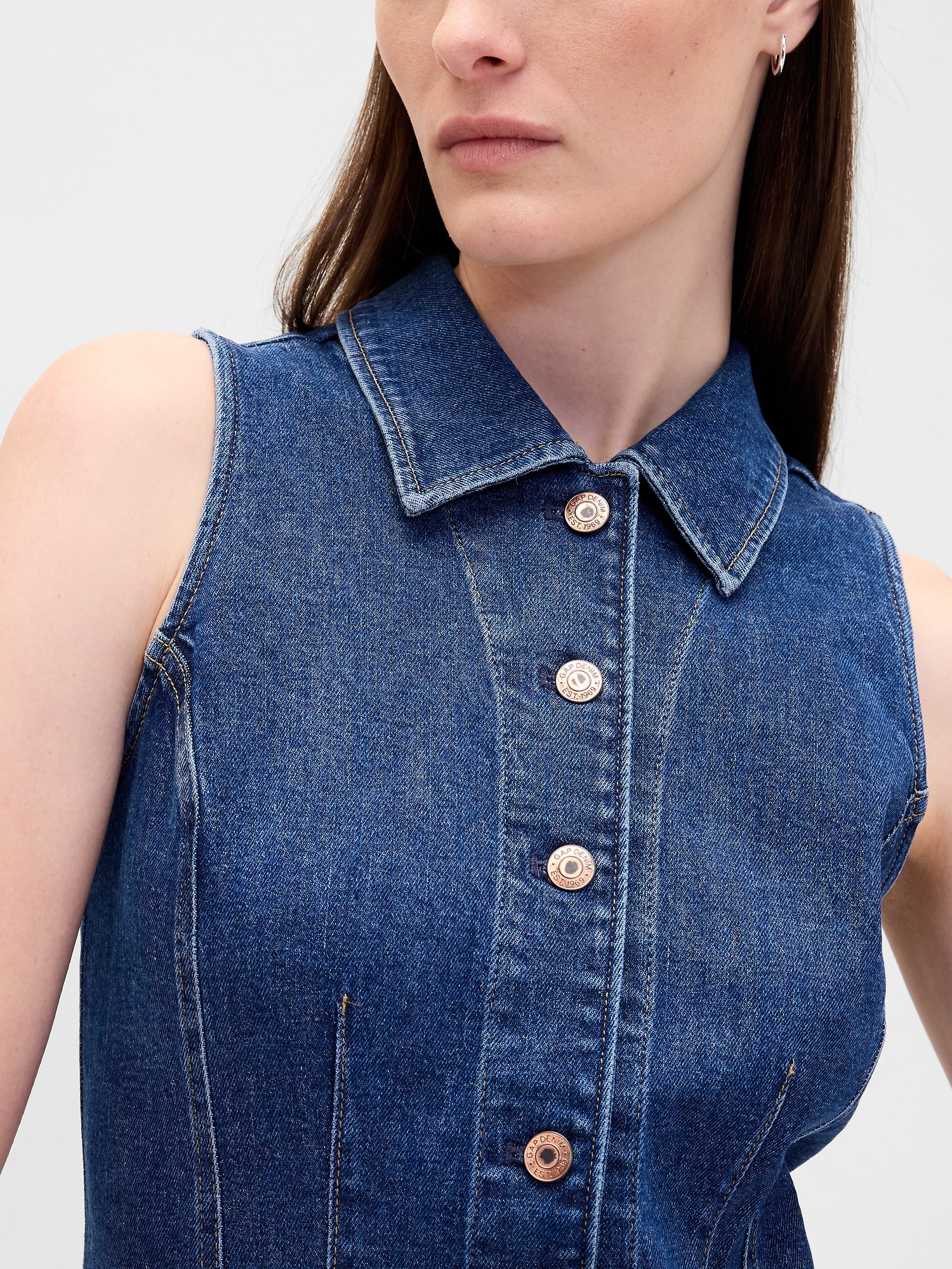 Denim Collared Shift Mini Dress