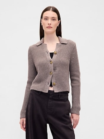 100% Cotton Collared Crop Cardigan Sweater