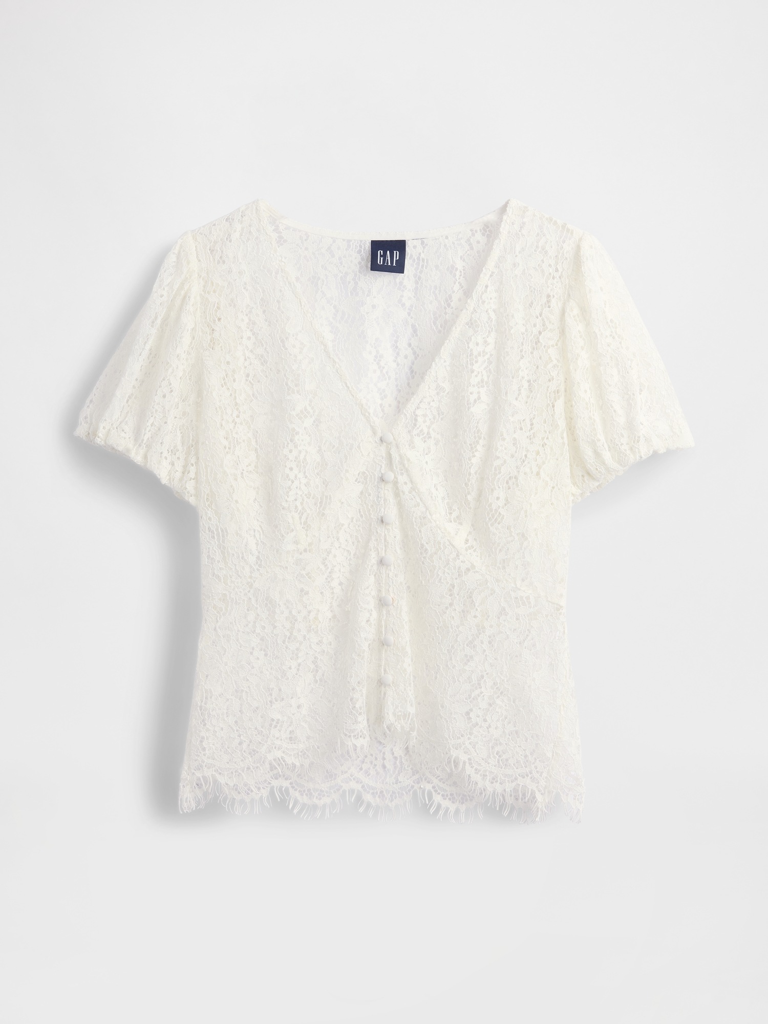 Женский топ Gap Lace V-Neck Top, цвет: Состаренный белый — фото 4