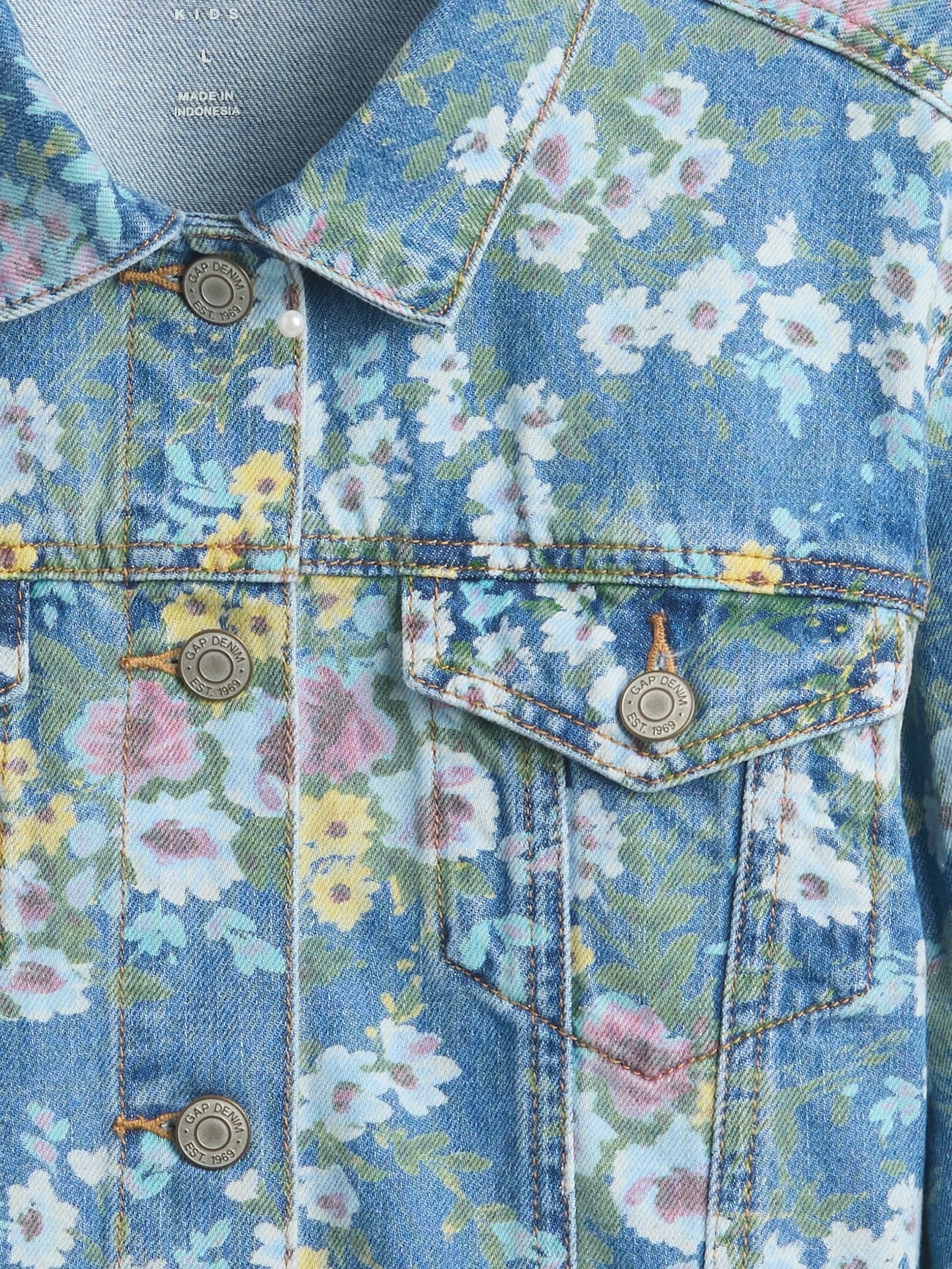 Kids Balloon-Sleeve Floral Denim Jacket