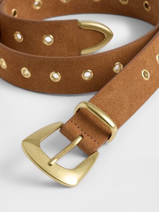 2 of 8 showing, with the color Cognac brown of product Suede Grommet Belt