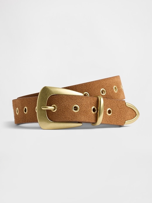 1 of 8 showing, with the color Cognac brown of product Suede Grommet Belt