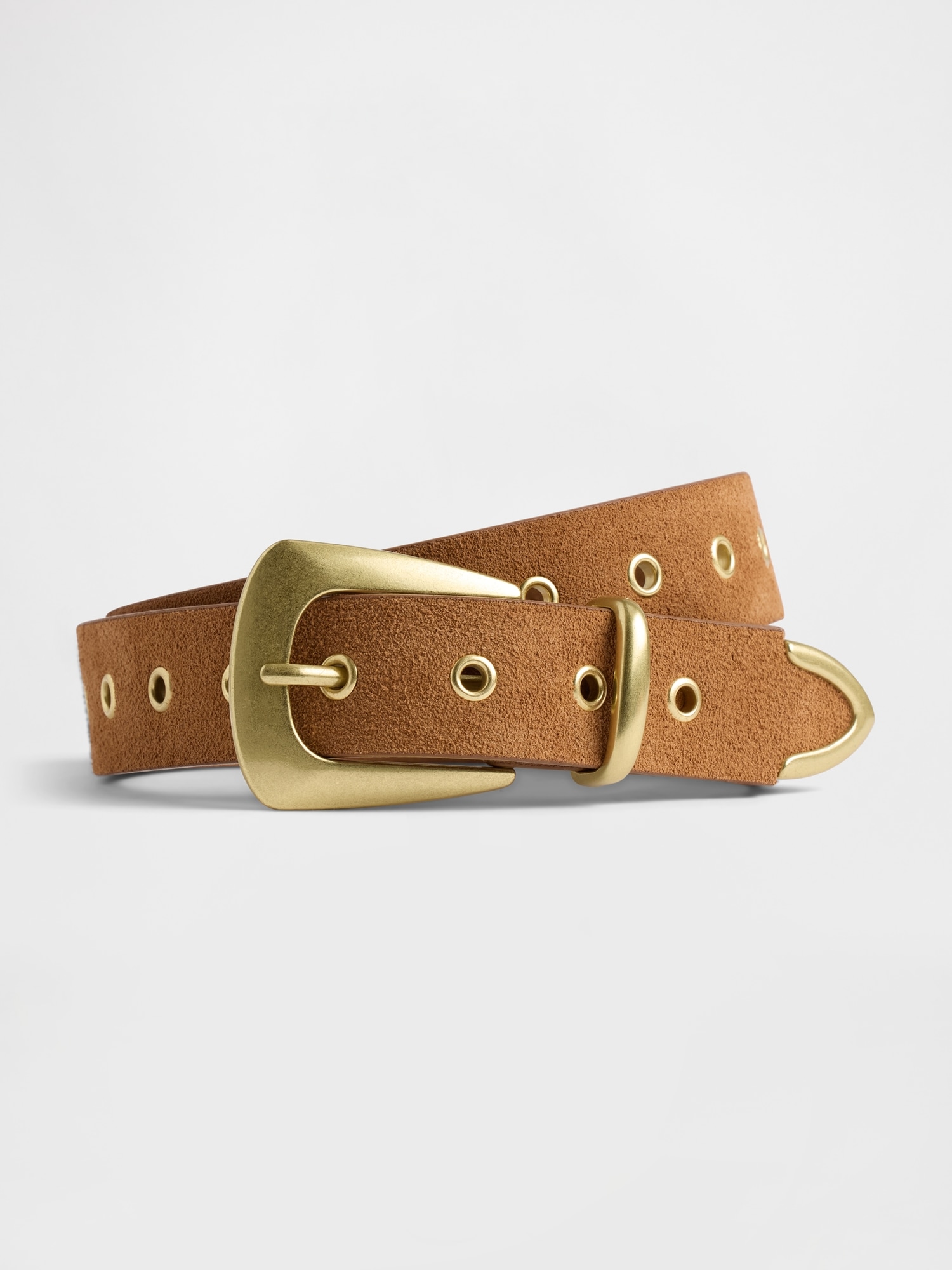 Suede Grommet Belt - Cognac Brown