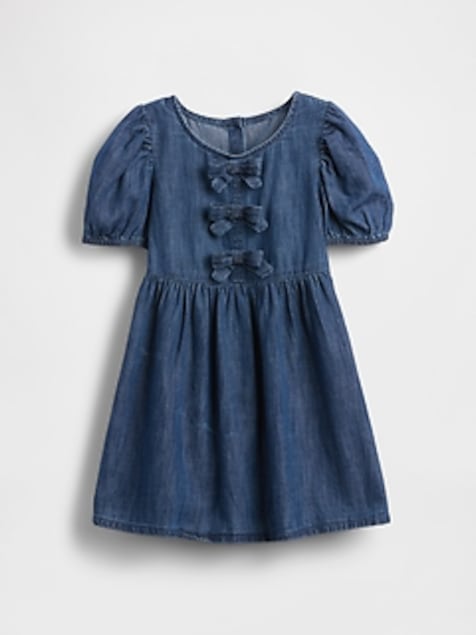 Baby & Toddler Denim Puff-Sleeve Bow Dress