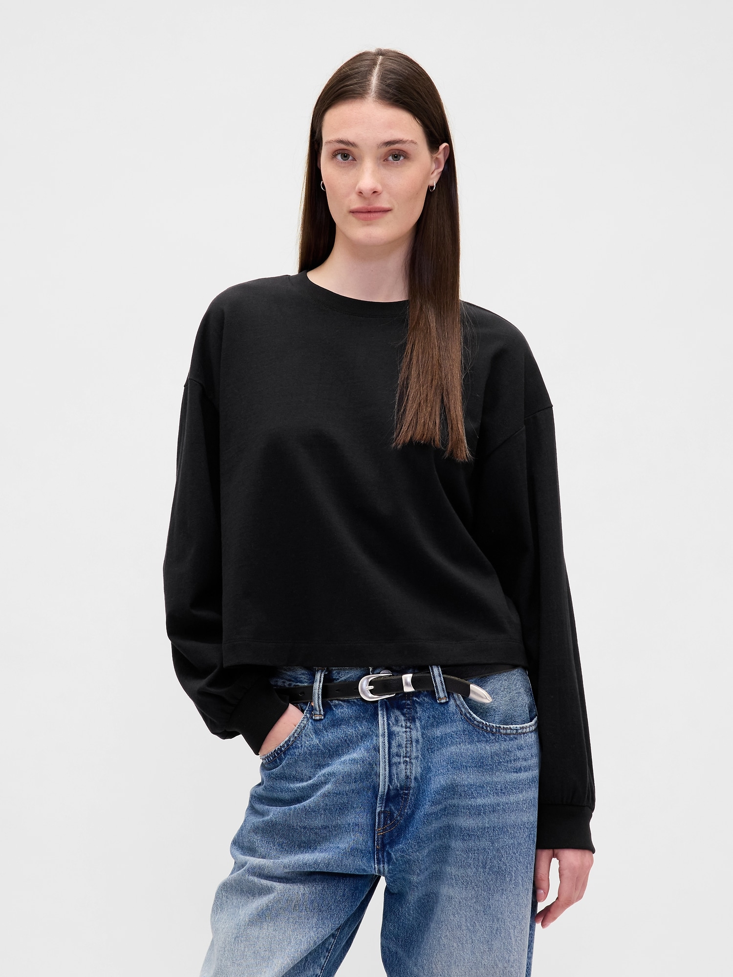 Gap Organic Cotton Vintagesoft Heavyweight Crop T-shirt In Black