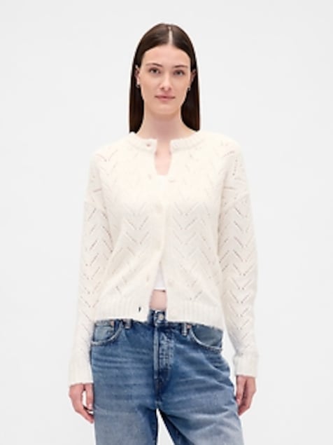 Fuzzy Pointelle Cardigan