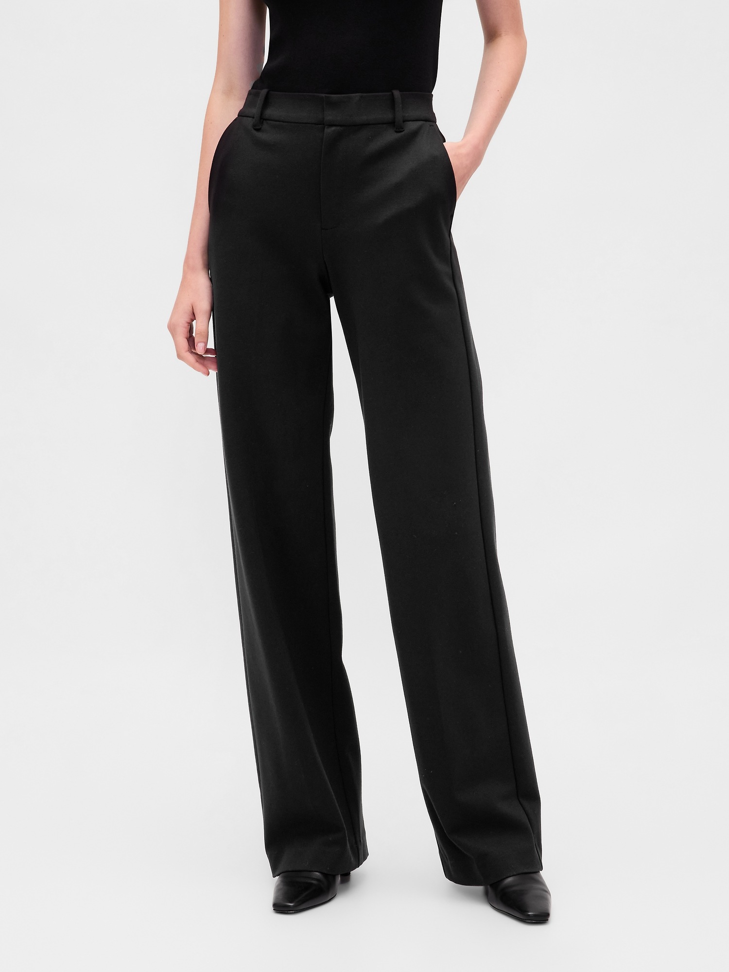 Женские брюки Gap High Rise Double Knit Wide-Leg, цвет: Чёрный — фото 2