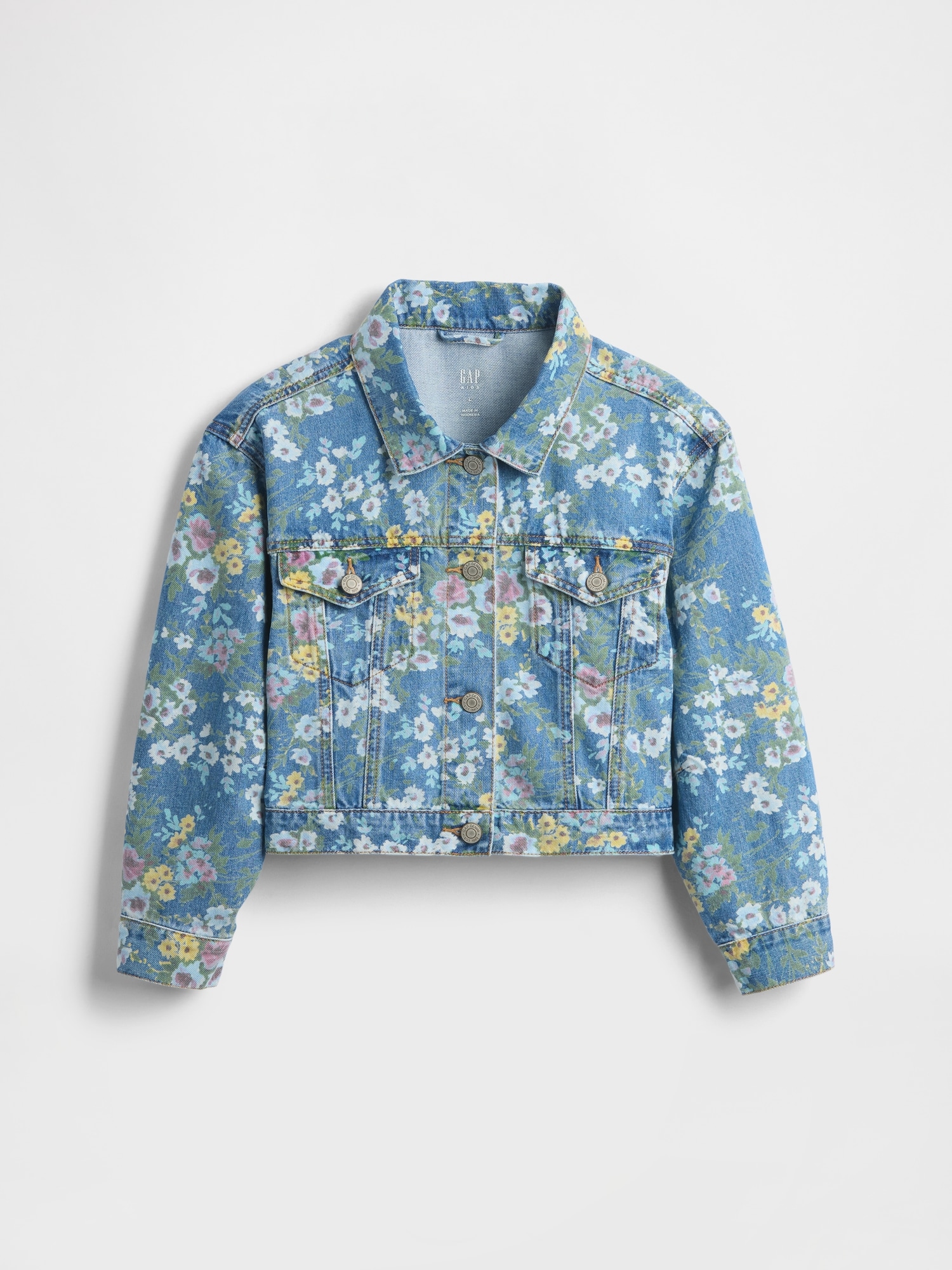 Kids Balloon-Sleeve Floral Denim Jacket