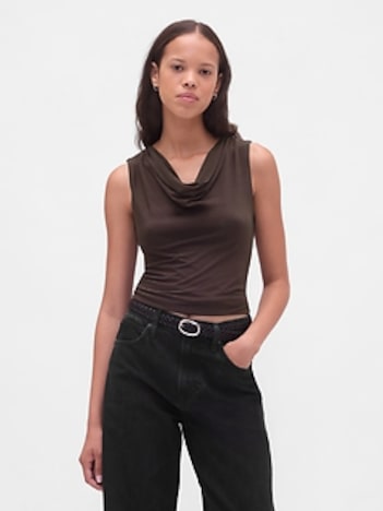 Cropped Cowl-Neck Tank Top