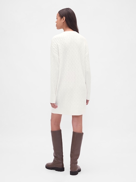 2 of 8 showing, with the color New off white of product CashSoft Cable-Knit Mini Sweater Dress
