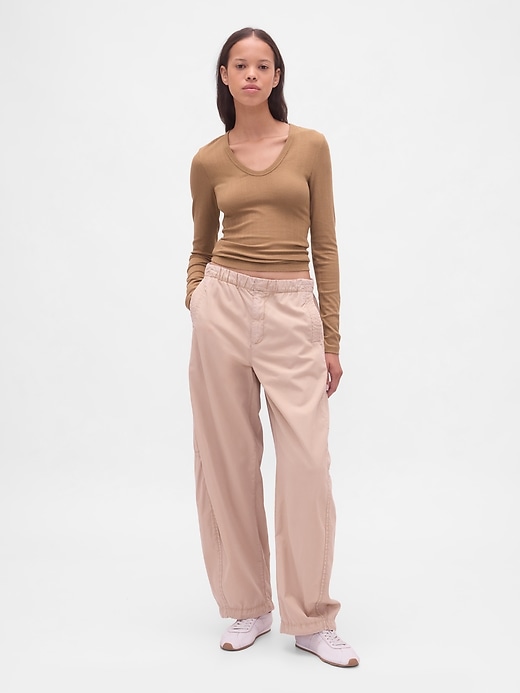 2 of 8 showing, with the color Kola nut brown of product Sheer Modern Rib T-Shirt