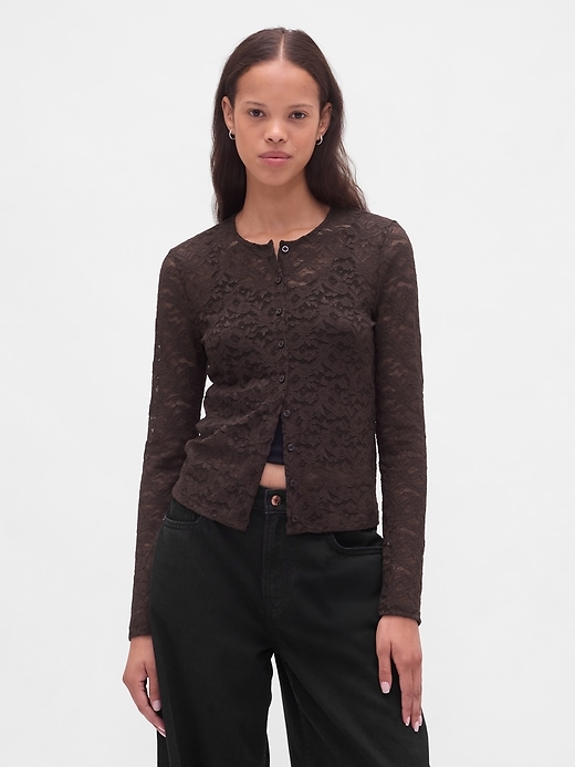 1 of 8 showing, with the color Terra brown of product Lace Cardigan