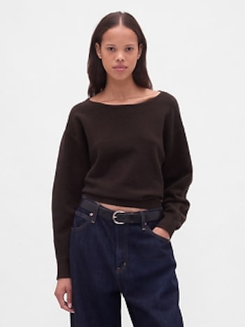 CashSoft Stretch Lantern-Sleeve Crop Sweater