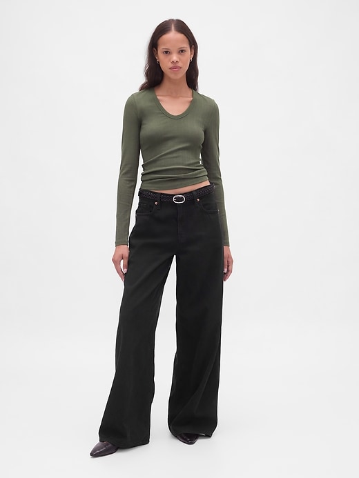 2 of 8 showing, with the color Black moss green of product Sheer Modern Rib T-Shirt