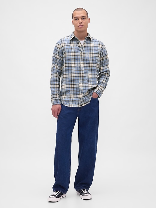 2 of 8 showing, with the color LIGHT BLUE PLAID of product Organic Cotton Relaxed Flannel Shirt