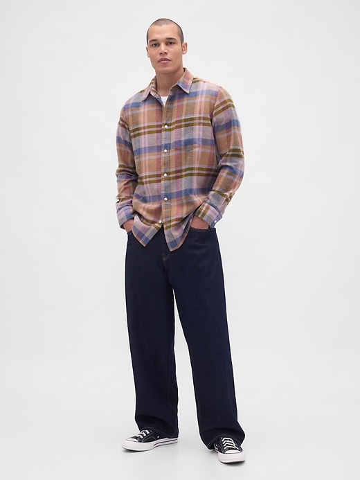 2 of 8 showing, with the color CAMEL PLAID of product Organic Cotton Relaxed Flannel Shirt