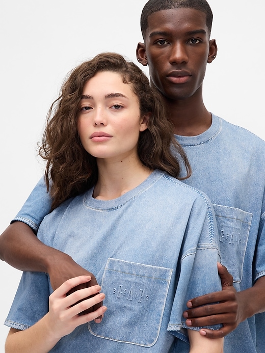 Image number 8 showing, Gap × BÉIS Knit Denim Pocket T-Shirt