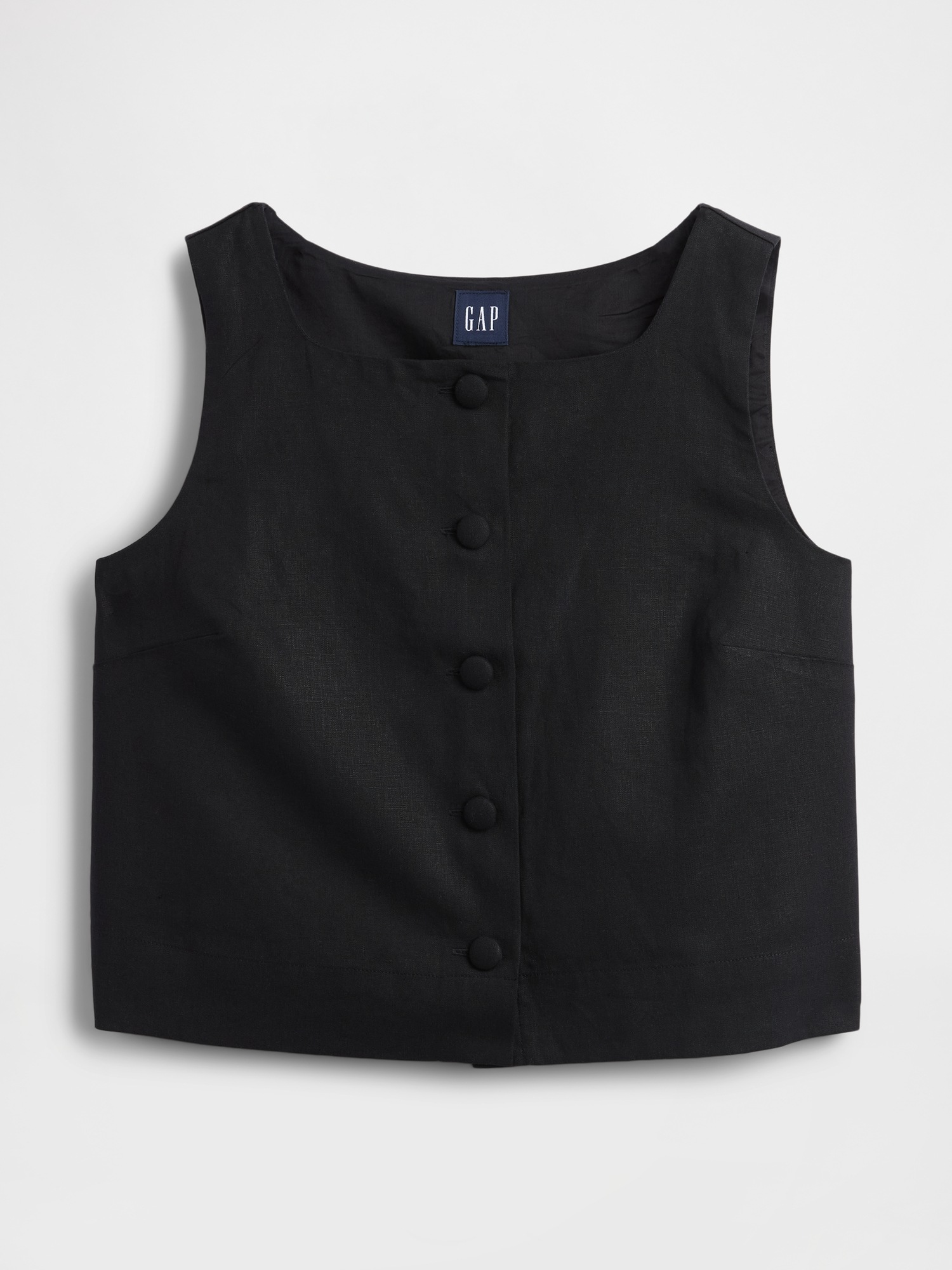 Женский топ Gap Linen-Blend Button-Front Shell Top, цвет: Насыщенный чёрный — фото 5