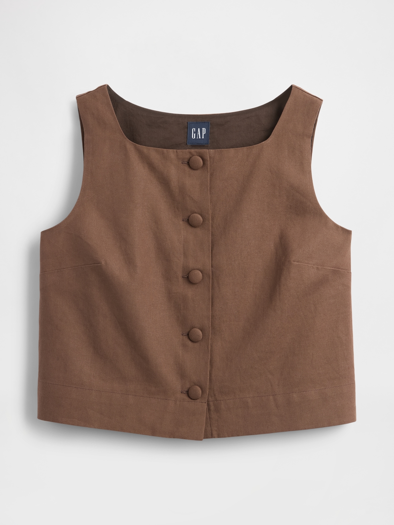 Linen-Blend Button-Front Shell Top