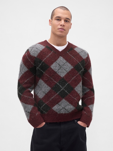 Brushed Argyle Sweater