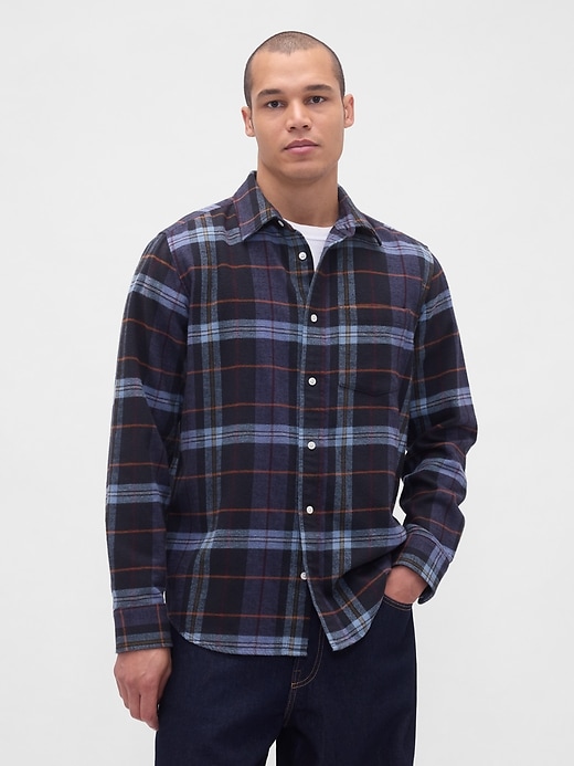 1 of 8 showing, with the color aqua green of product Organic Cotton Relaxed Flannel Shirt